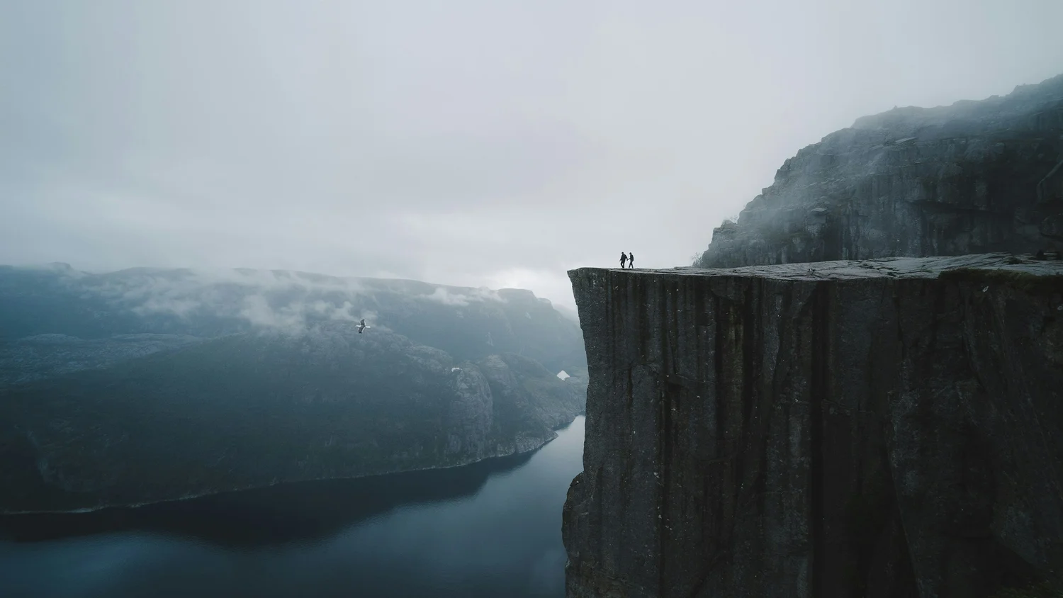 Preikestolen cliff above Lysefjorden, Norway, in evening light